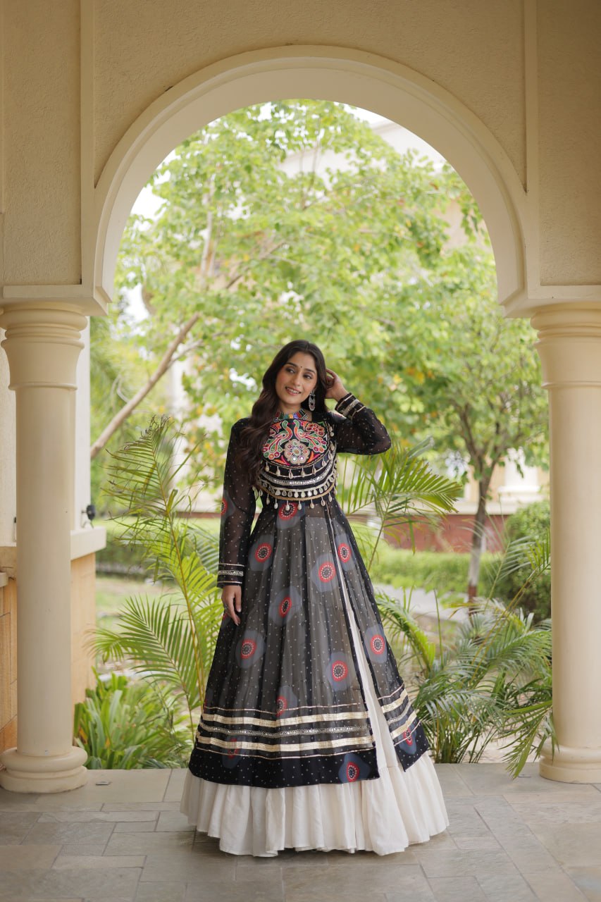 Black Bandhani Kurti with Lehenga