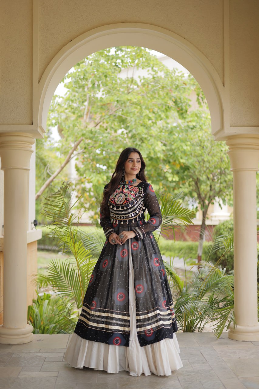 Black Bandhani Kurti with Lehenga