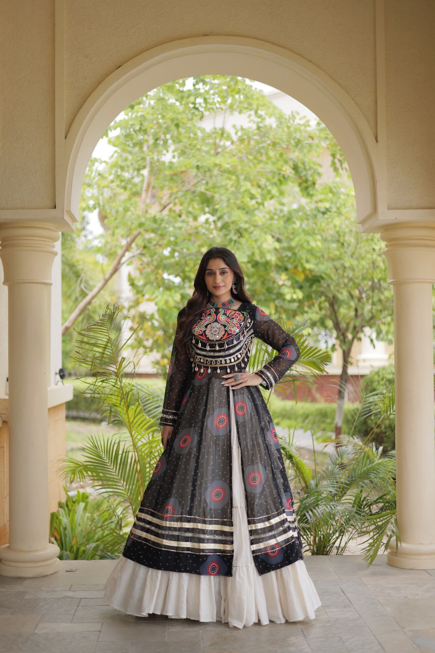 Black Bandhani Kurti with Lehenga