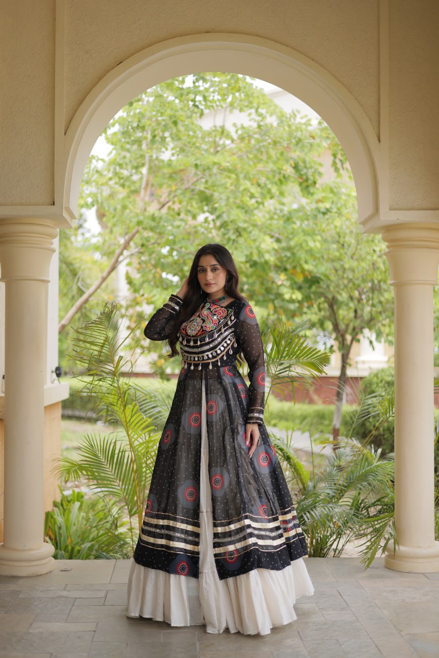 Black Bandhani Kurti with Lehenga