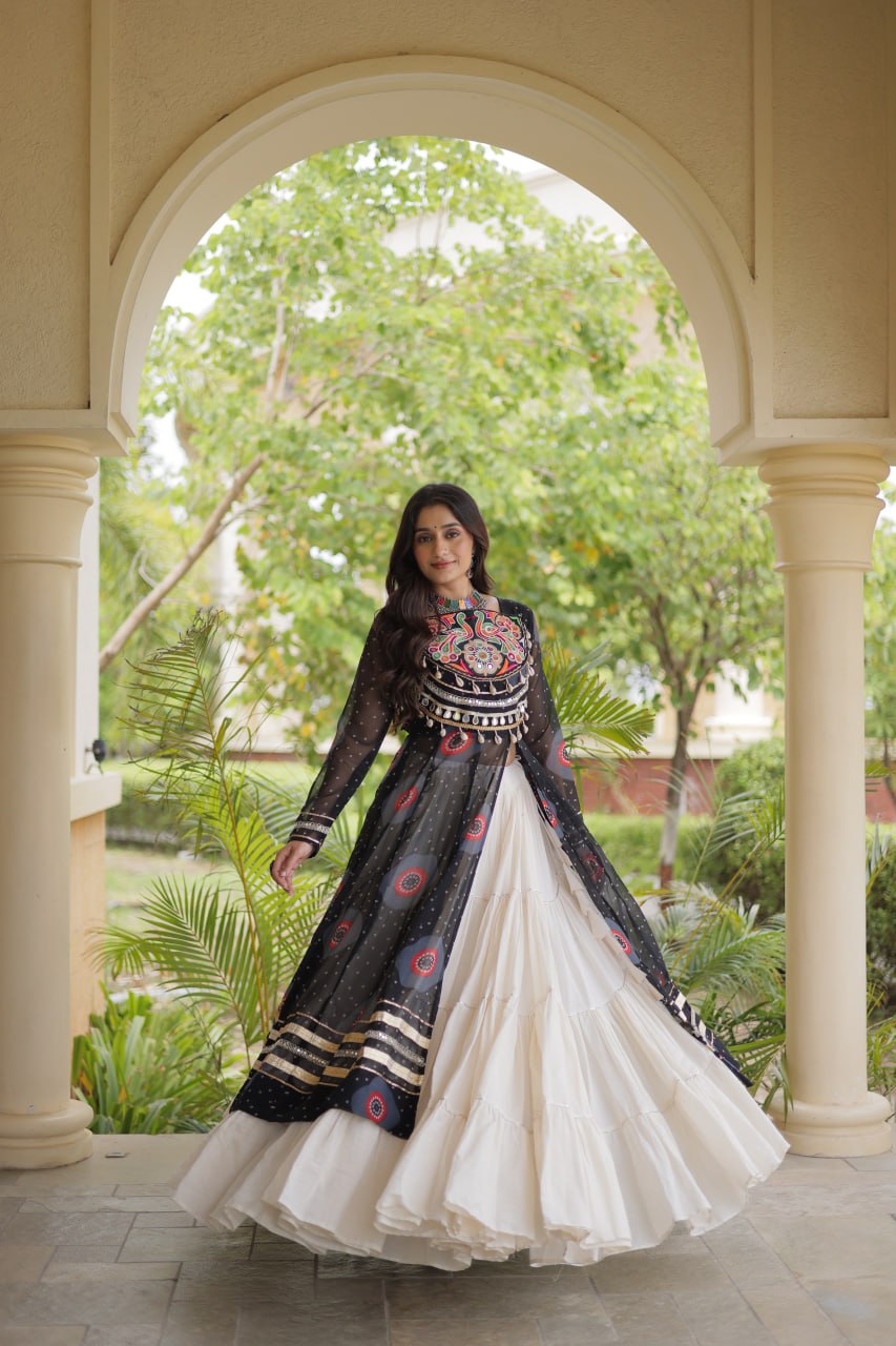 Black Bandhani Kurti with Lehenga