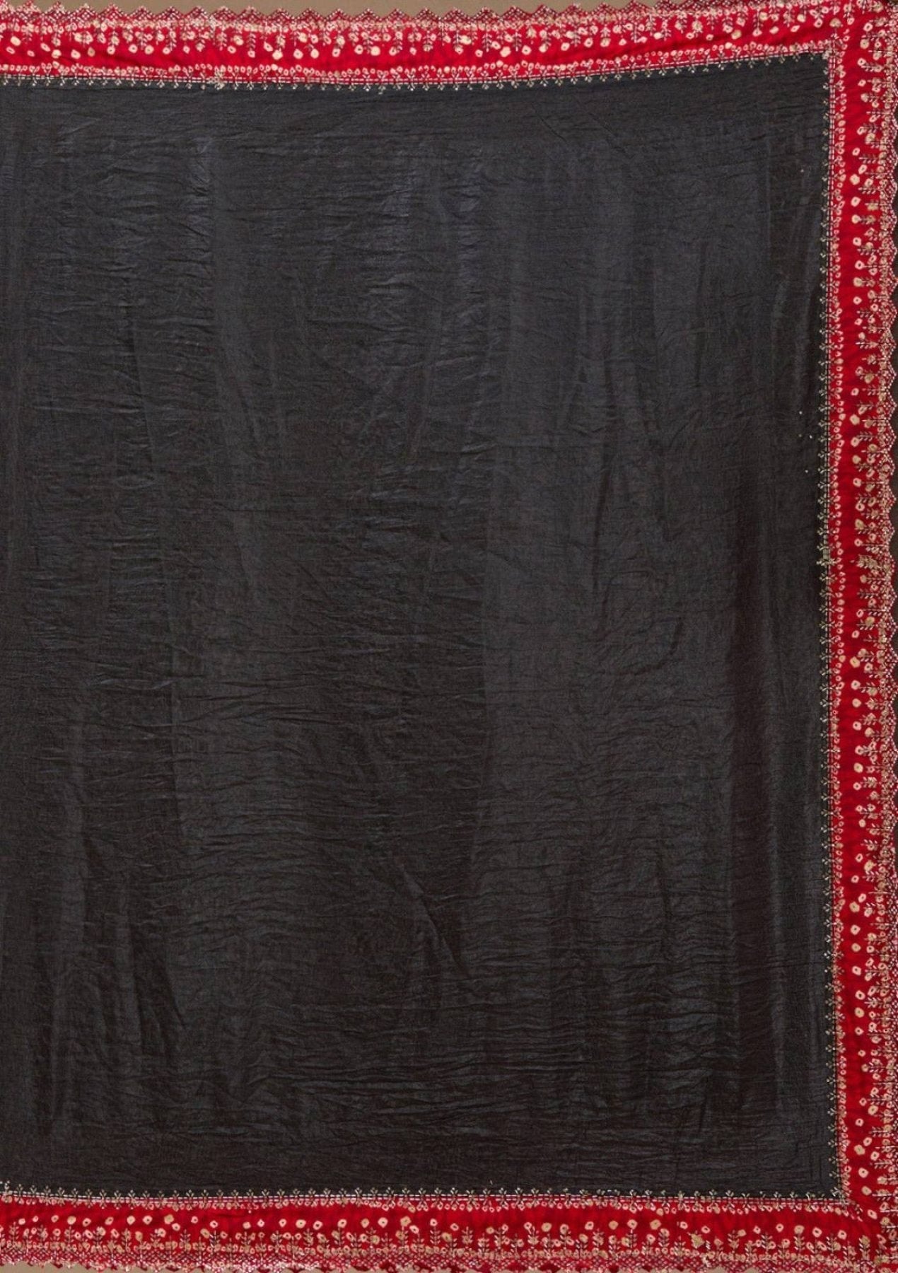 Black Bandhej Saree with Hand Embellished Beads and Stones Silk Satin