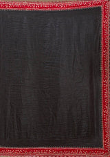 Black Bandhej Saree with Hand Embellished Beads and Stones Silk Satin