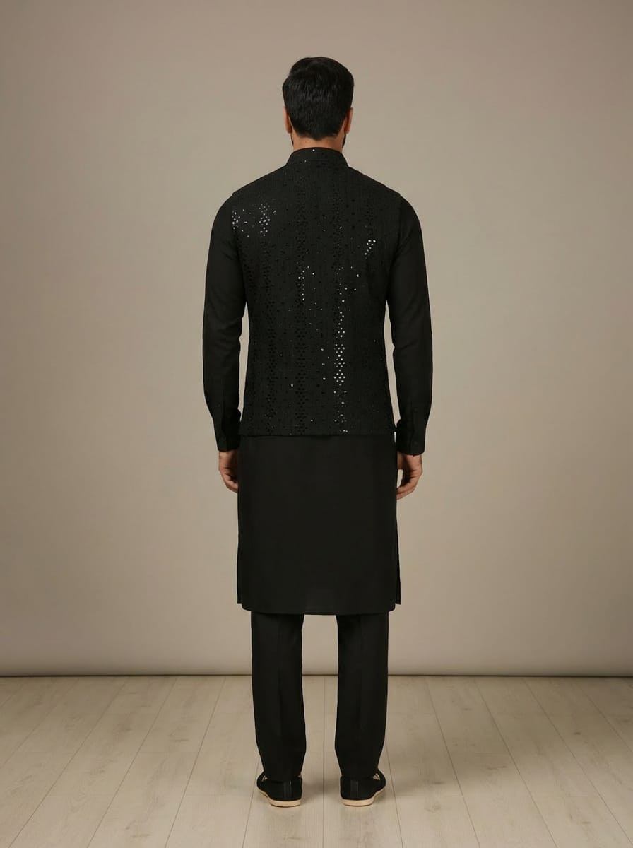 Black Chanderi Kurta Pant Set