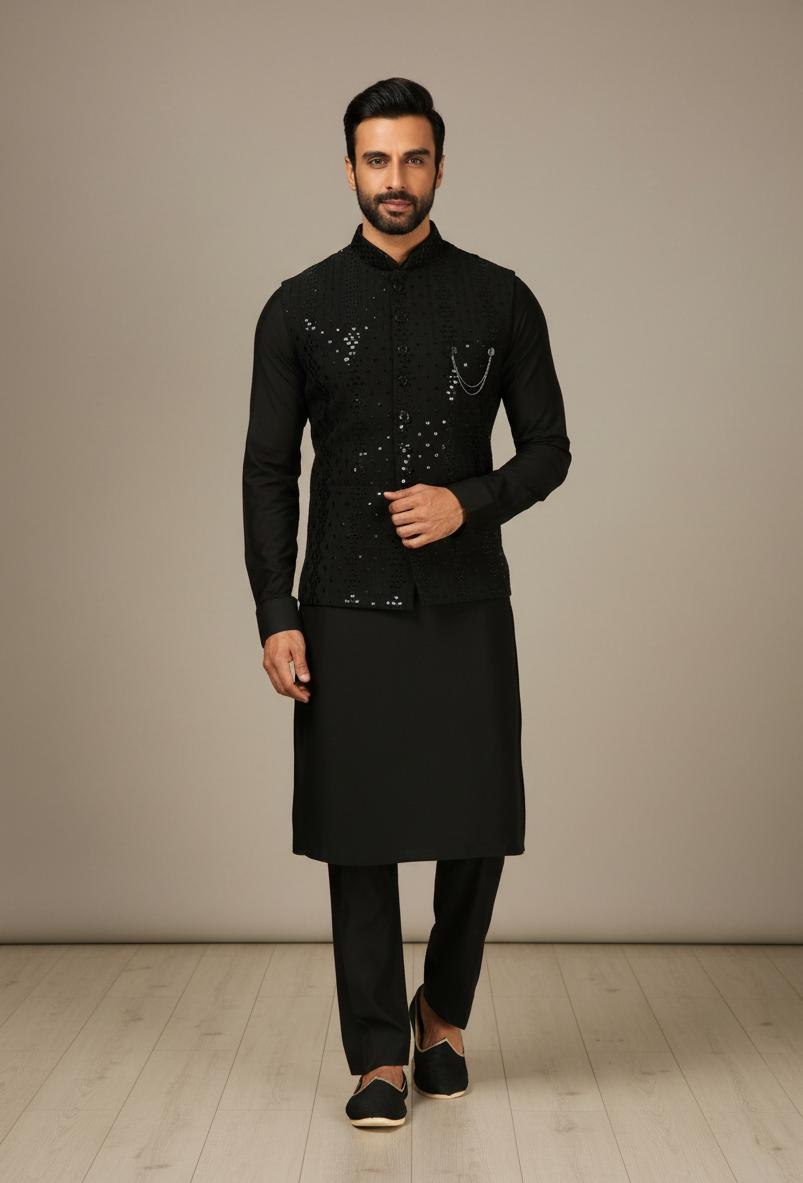 Black Chanderi Kurta Pant Set
