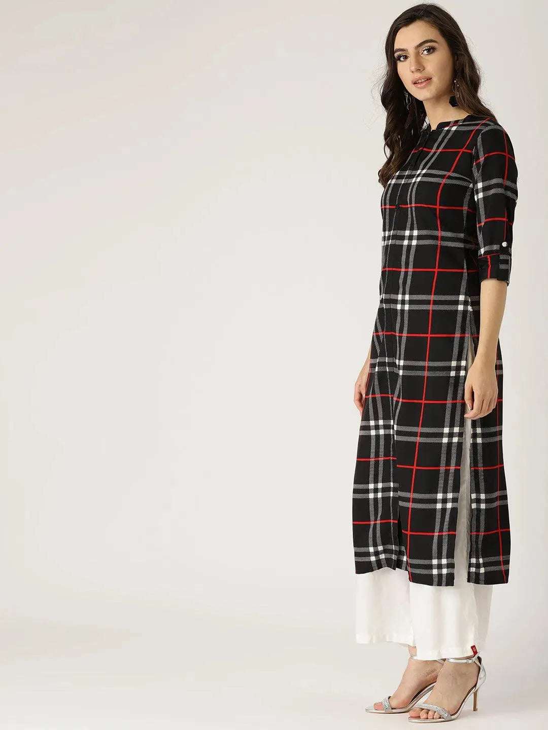 Libas Black Checkered Crepe Kurta