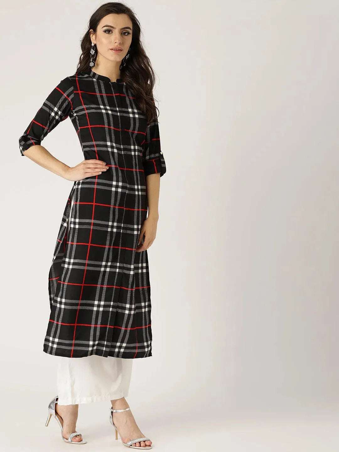 Libas Black Checkered Crepe Kurta