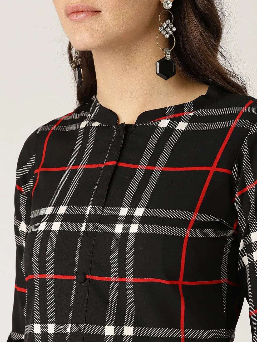 Libas Black Checkered Crepe Kurta