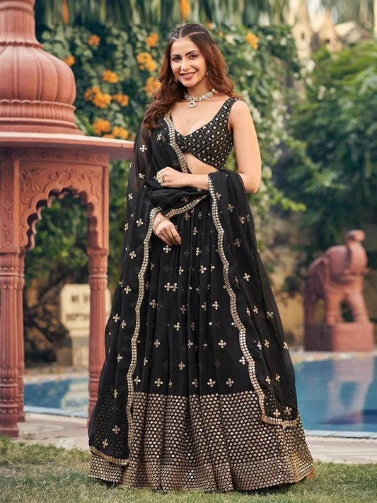 Black Color Georgette base Lehenga Choli with Dupatta Set