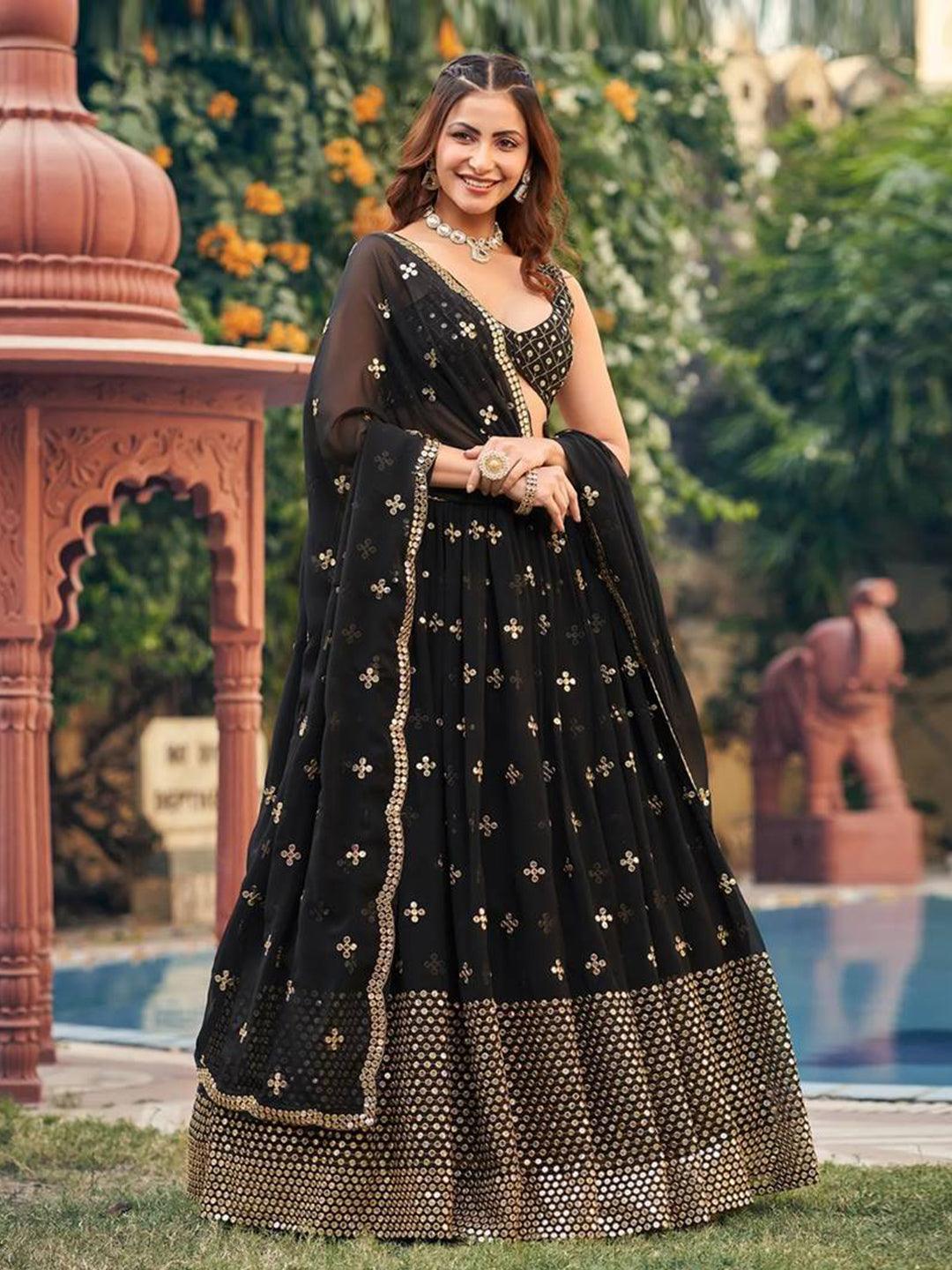 Black Color Georgette base Lehenga Choli with Dupatta Set