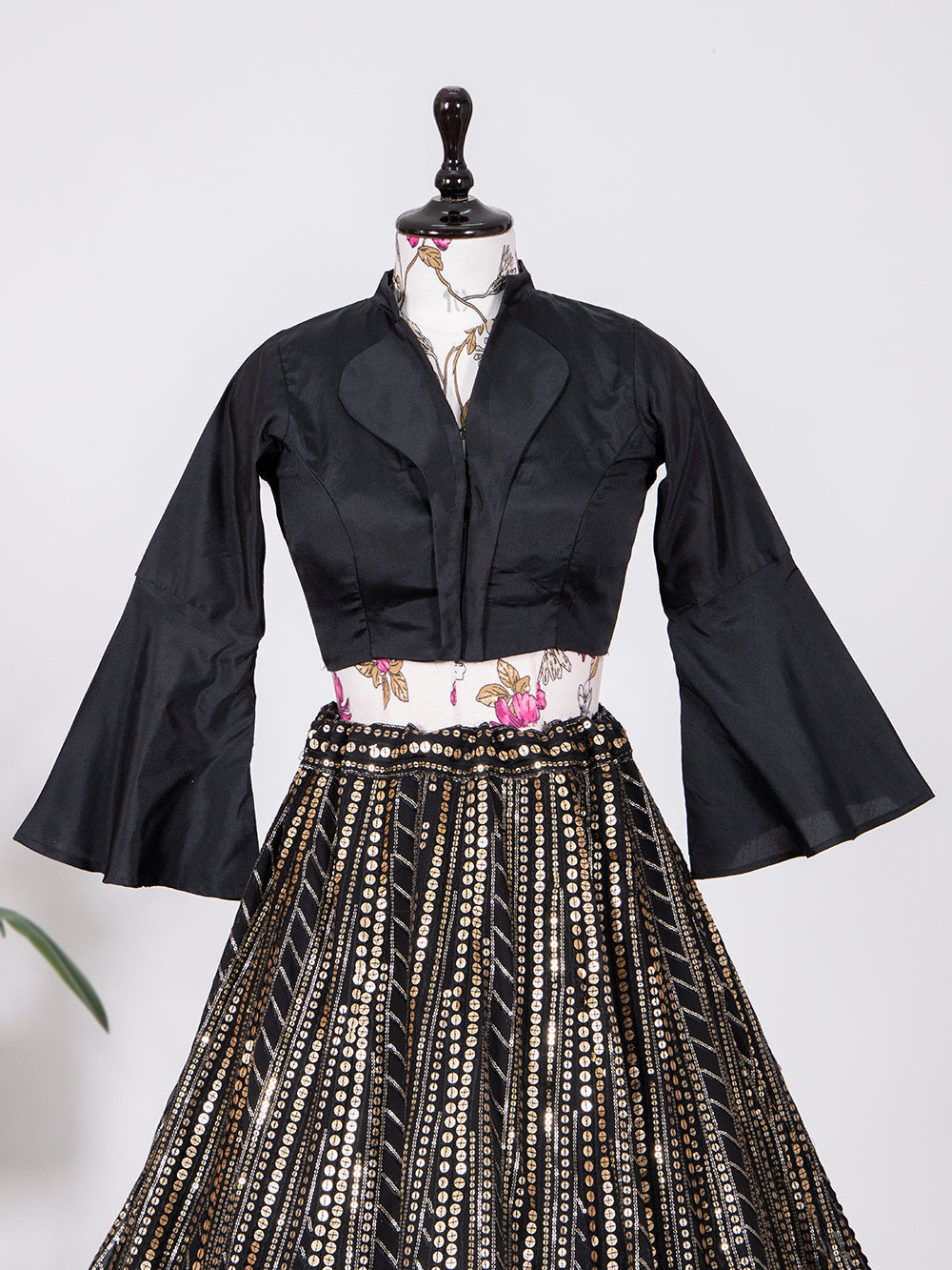 Black Color Sequins And Thread Embroidery Work Georgette Lehenga Choli