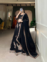 Black Sequined Splendor: Bridal Lehenga Choli Set in Exquisite Embroidery