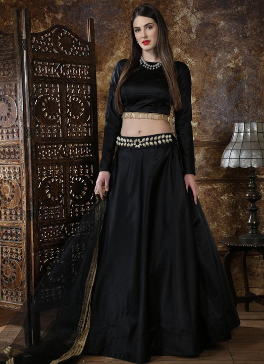 Black Color Tassels Lace Work Art Silk Lehenga Choli