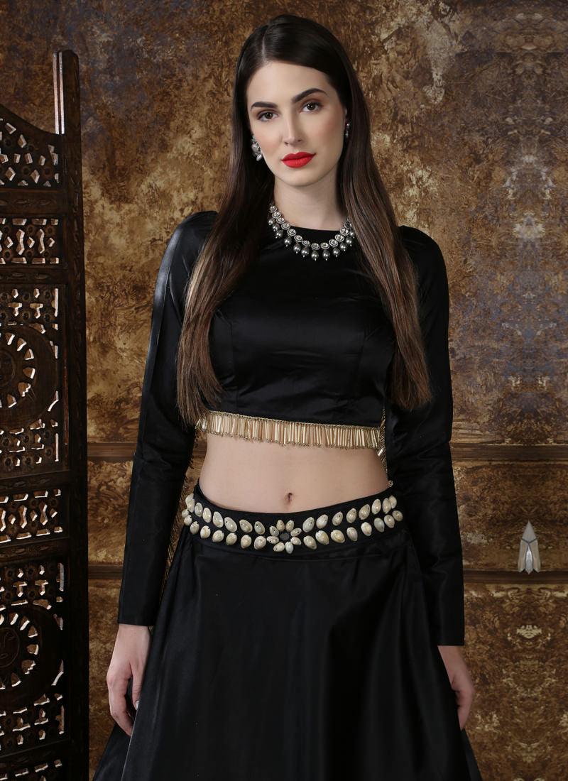 Black Color Tassels Lace Work Art Silk Lehenga Choli