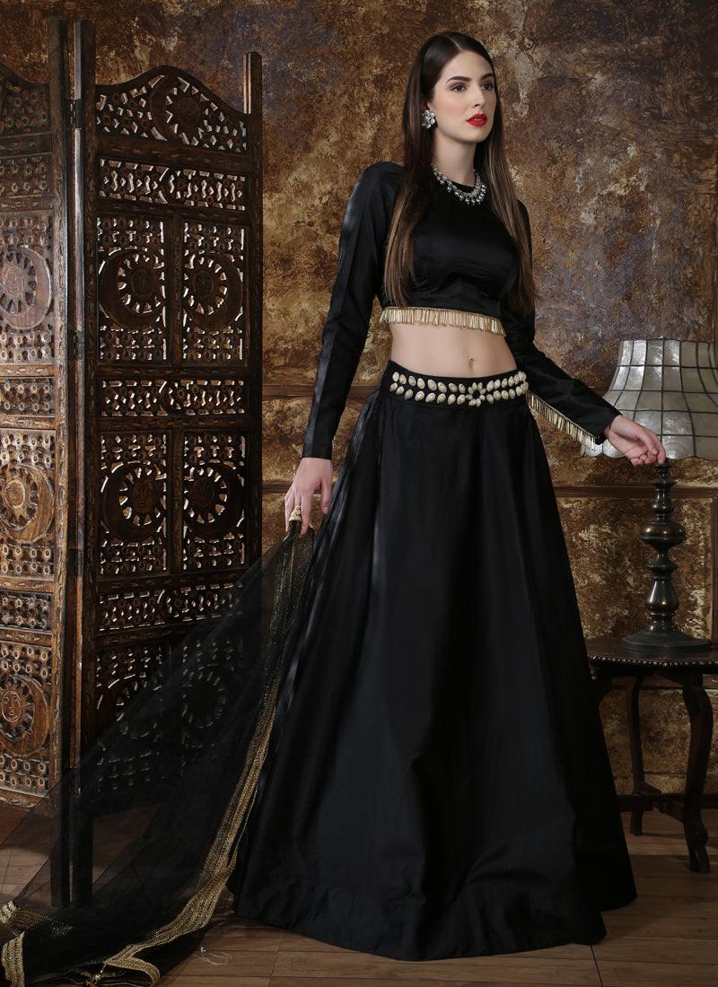 Black Color Tassels Lace Work Art Silk Lehenga Choli