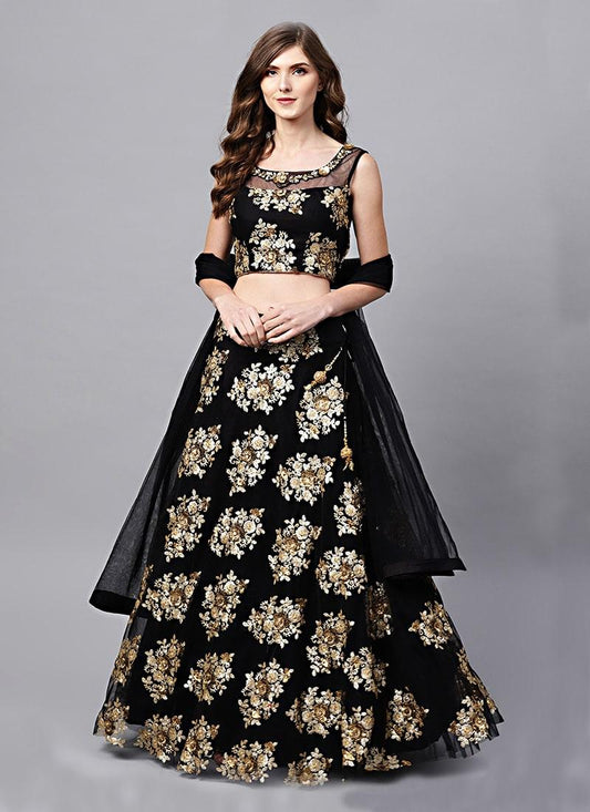 Black Color Velvet Base Lehenga Choli With Sequins Work