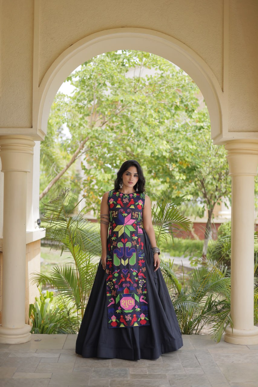 Black Cotton Lehenga with Gamthi Blouse