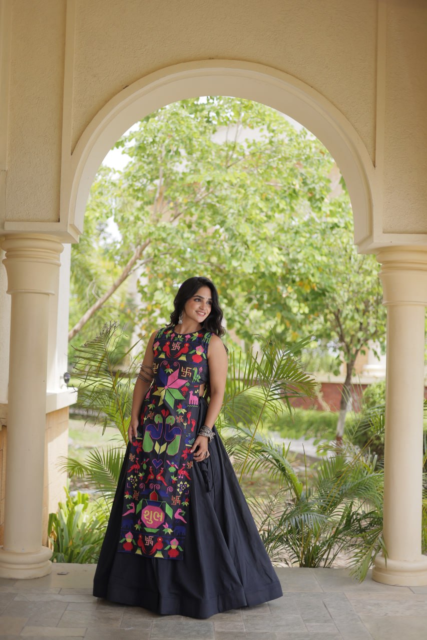 Black Cotton Lehenga with Gamthi Blouse