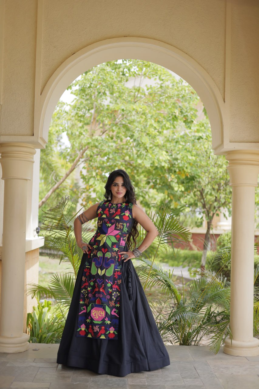 Black Cotton Lehenga with Gamthi Blouse
