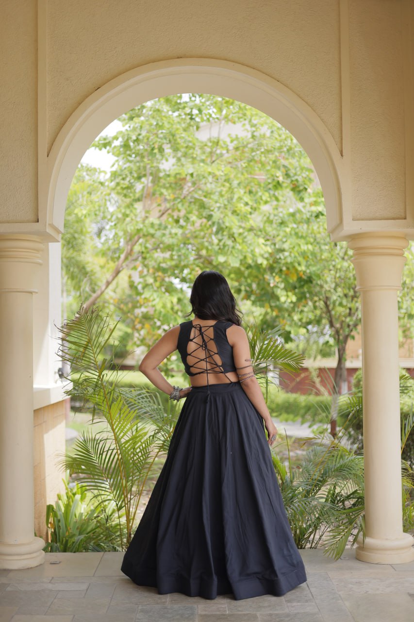 Black Cotton Lehenga with Gamthi Blouse