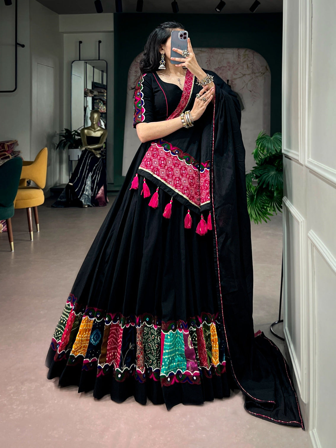 Black Cotton Patchwork Lehenga Choli