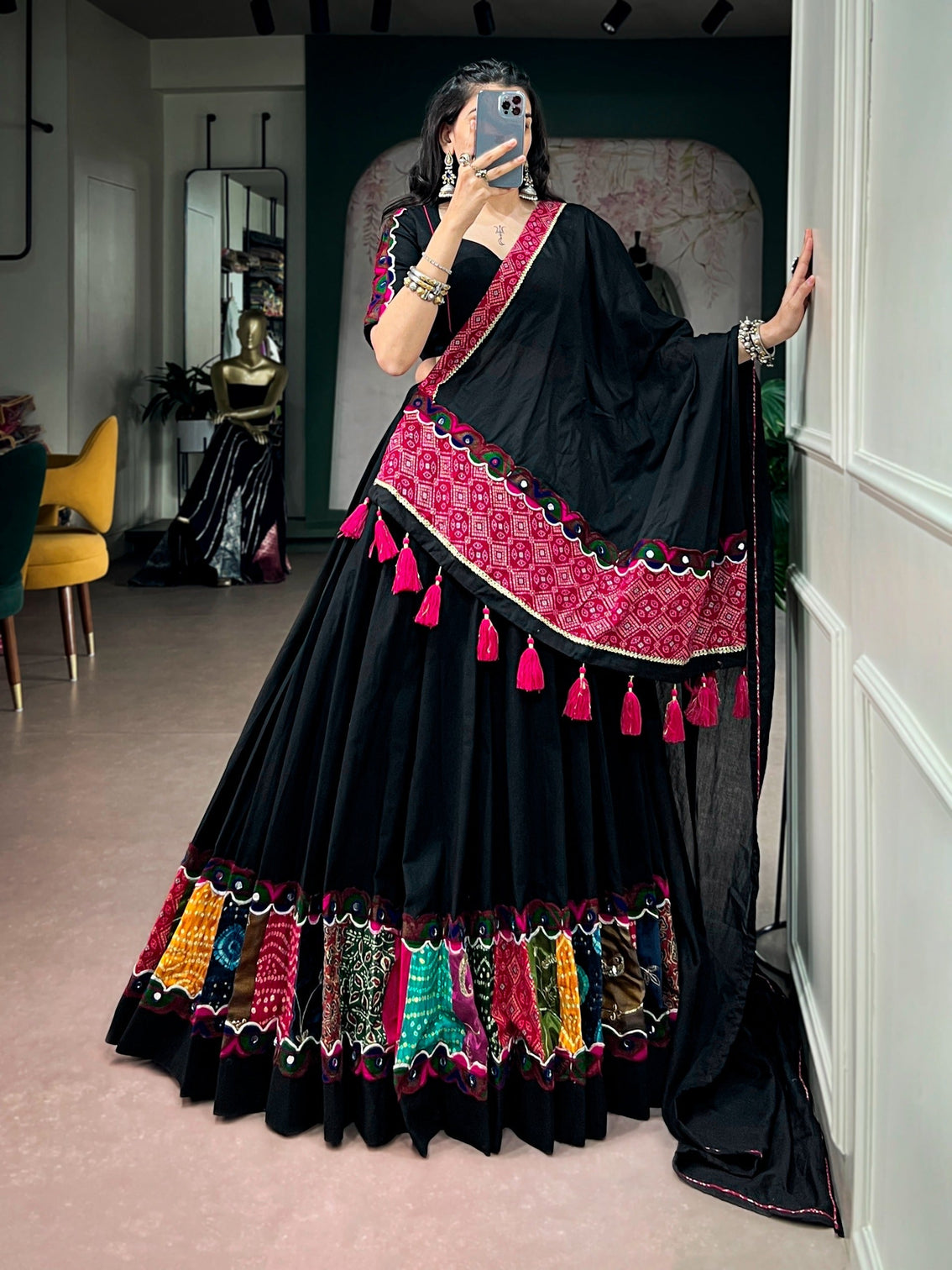 Black Cotton Patchwork Lehenga Choli