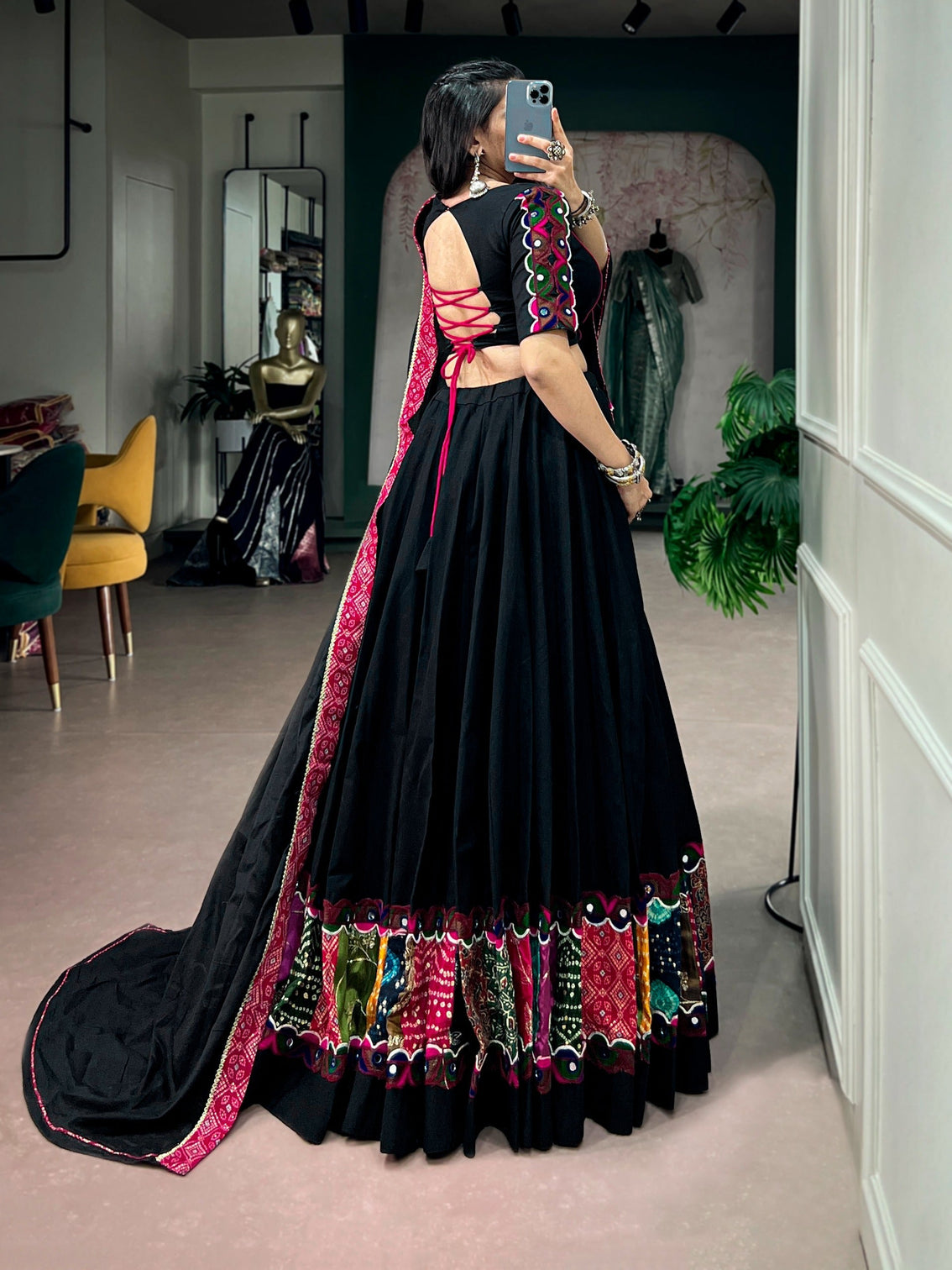 Black Cotton Patchwork Lehenga Choli