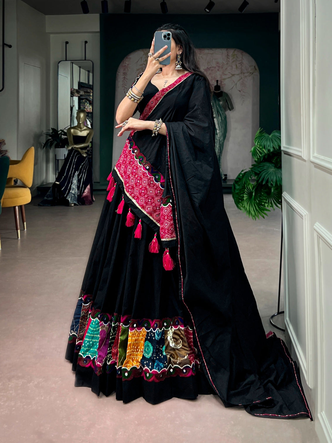 Black Cotton Patchwork Lehenga Choli