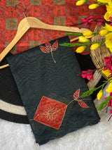 Black Cotton Printed Saree with Blouse for Festive Wear