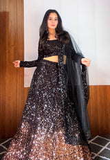 Black Dazzling Velvet Sequin Lehenga – Unstitch Blouse & Net Dupatta
