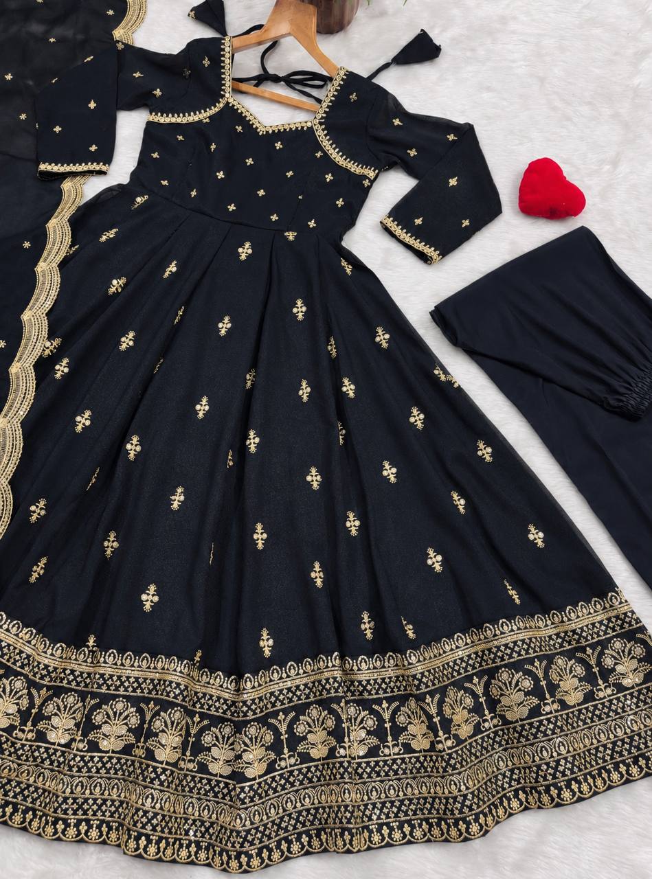 Black Designer Anarkali Suit Set