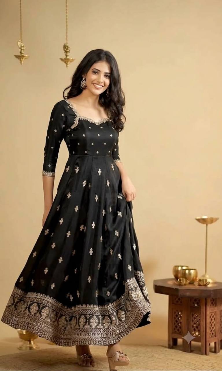 Black Designer Anarkali Suit Set