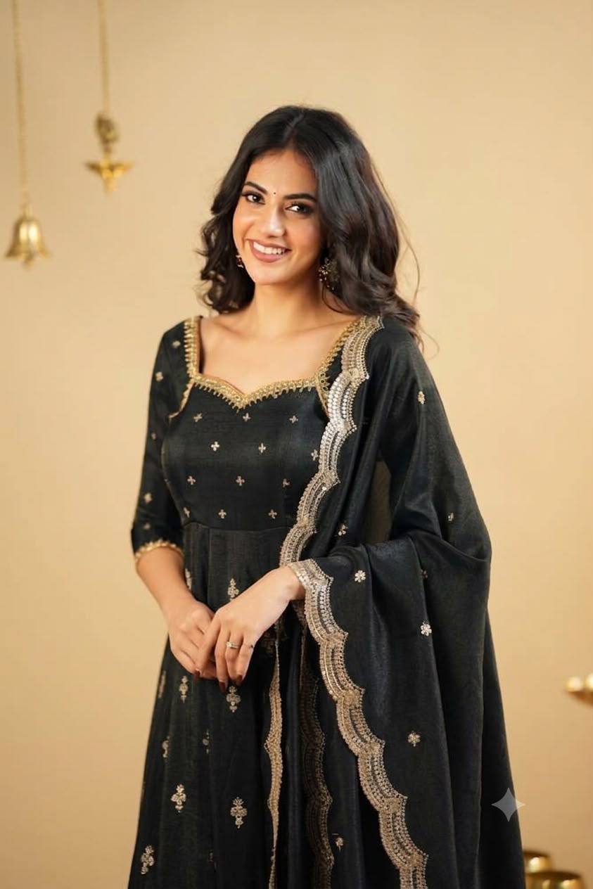 Black Designer Anarkali Suit Set
