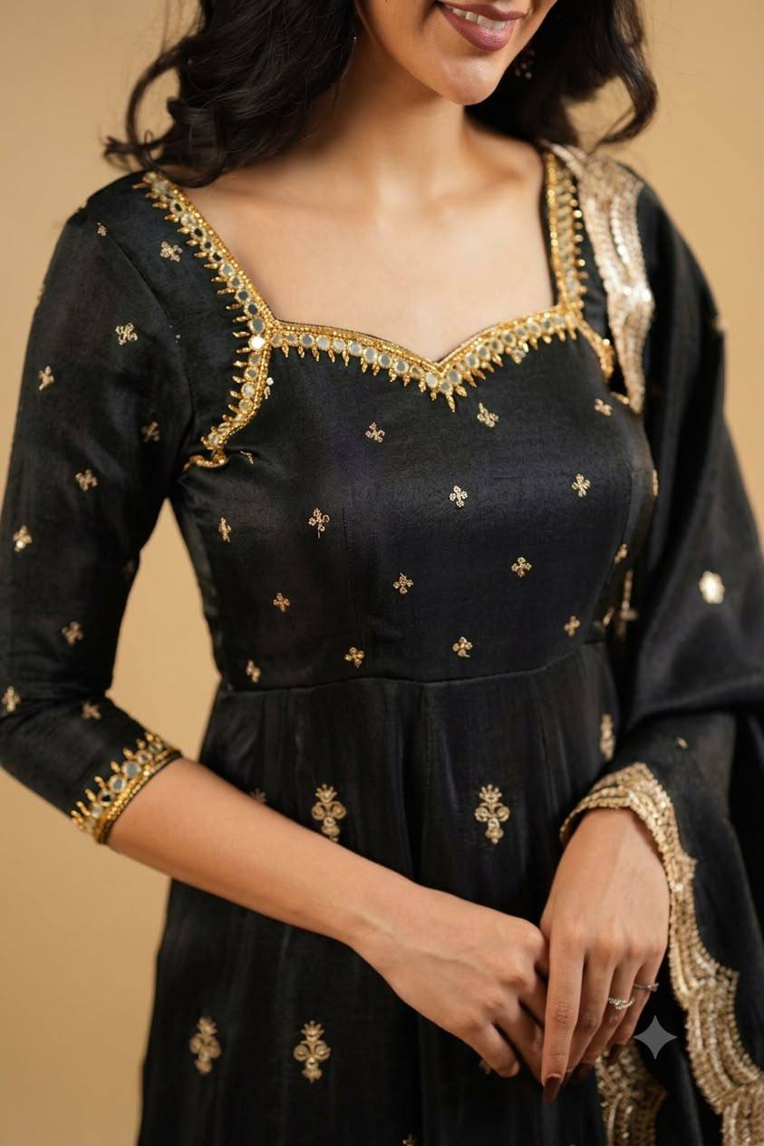Black Designer Anarkali Suit Set