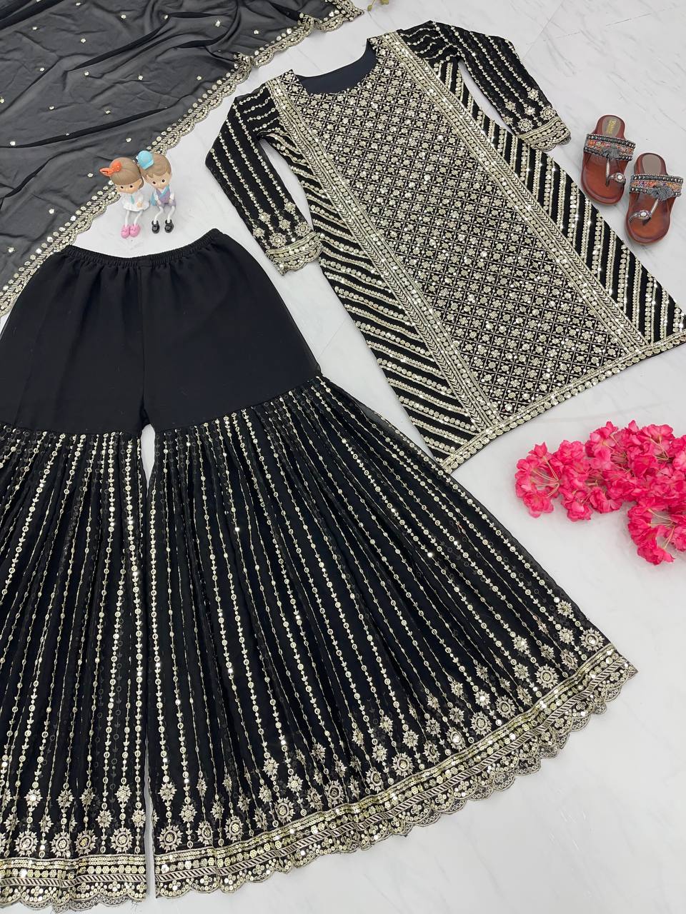 Black Designer Attractive Sequence Work Sharara Suit