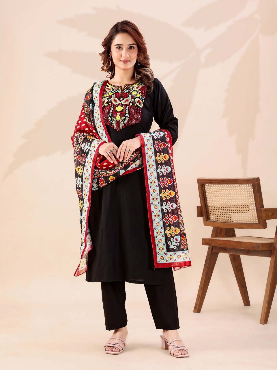 Black Designer Cotton Kurti Pant Set