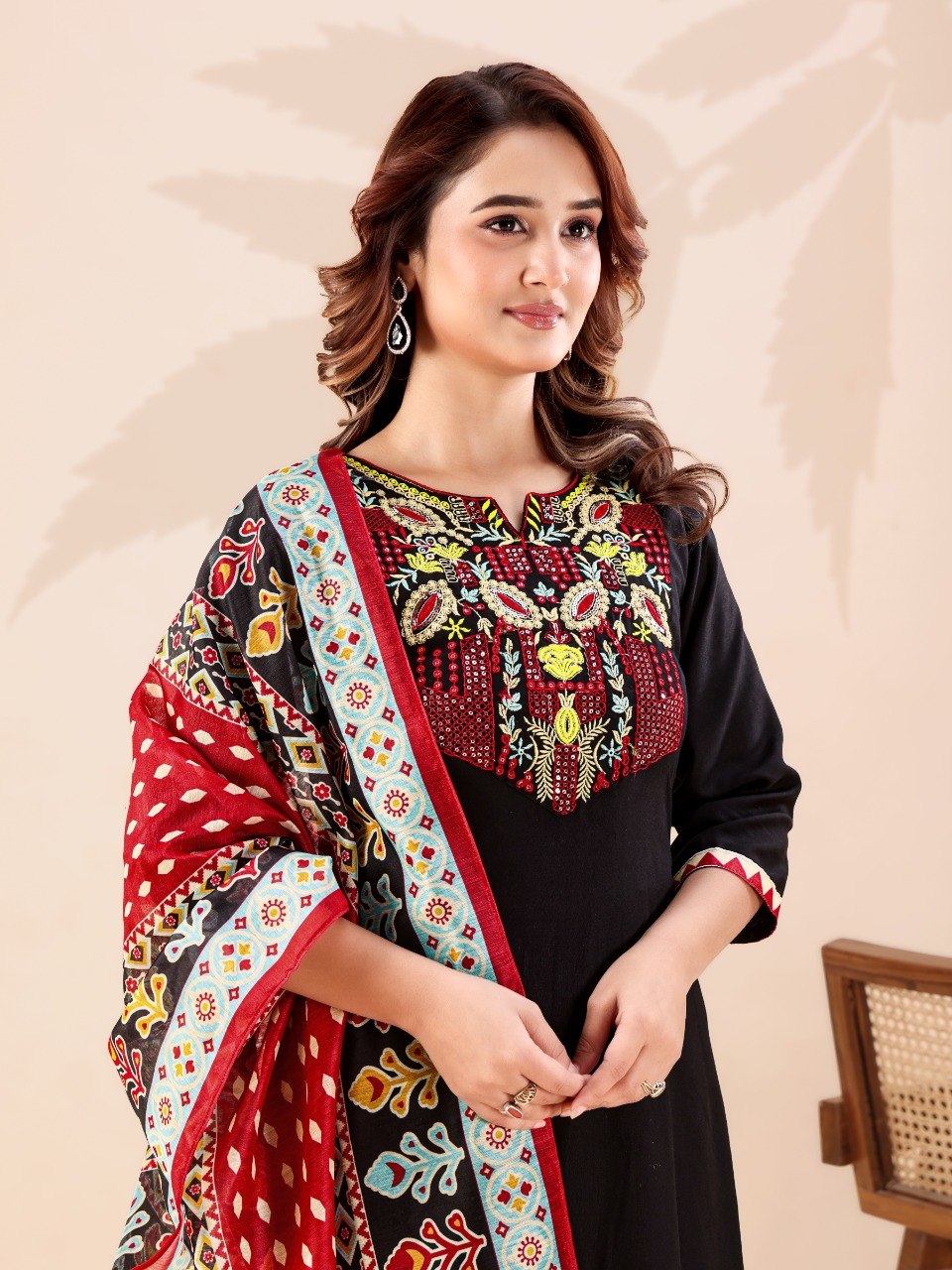 Black Designer Cotton Kurti Pant Set
