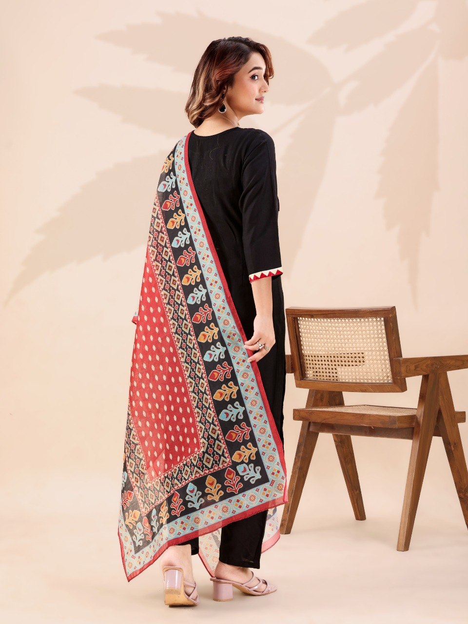 Black Designer Cotton Kurti Pant Set