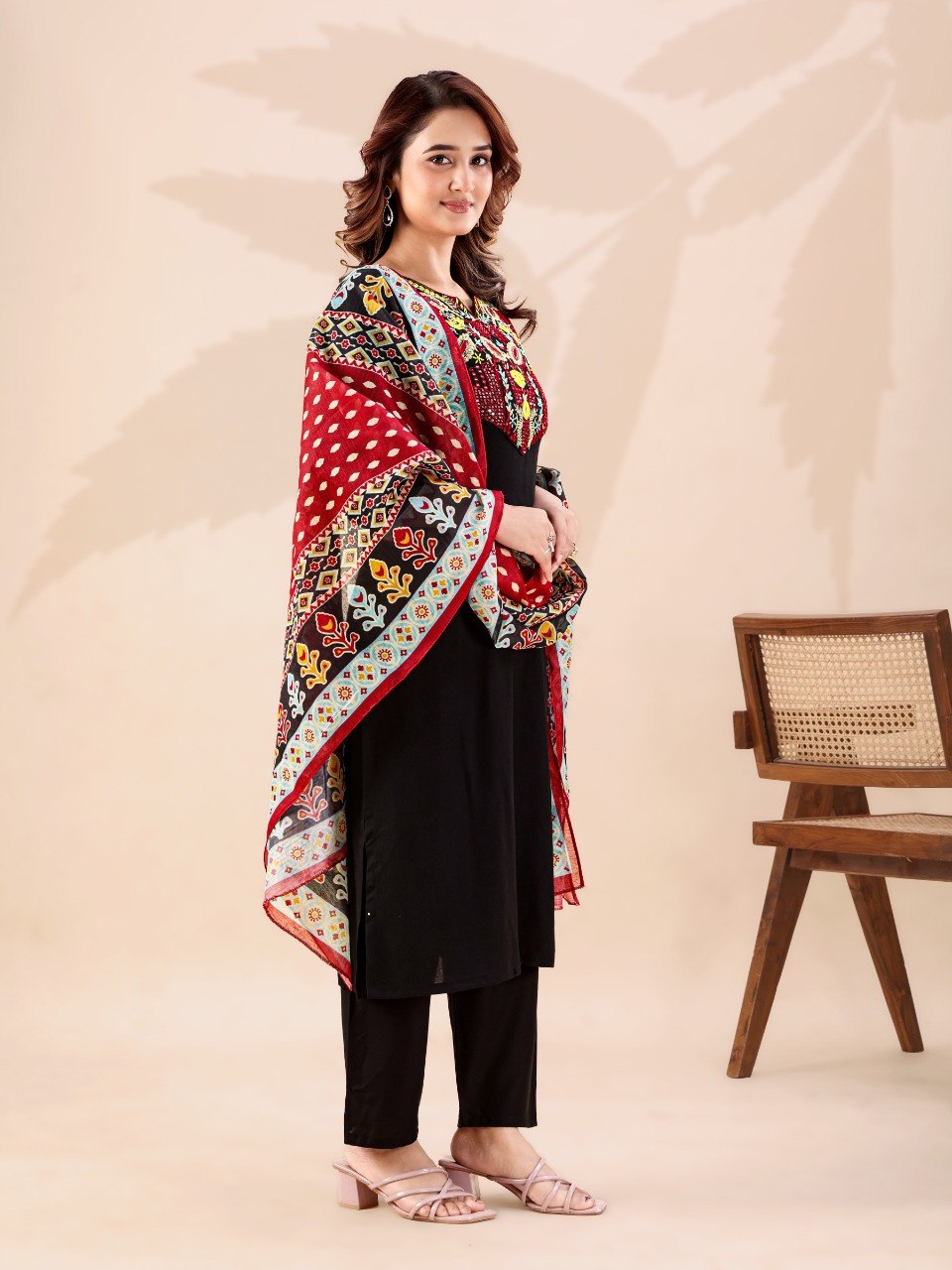 Black Designer Cotton Kurti Pant Set