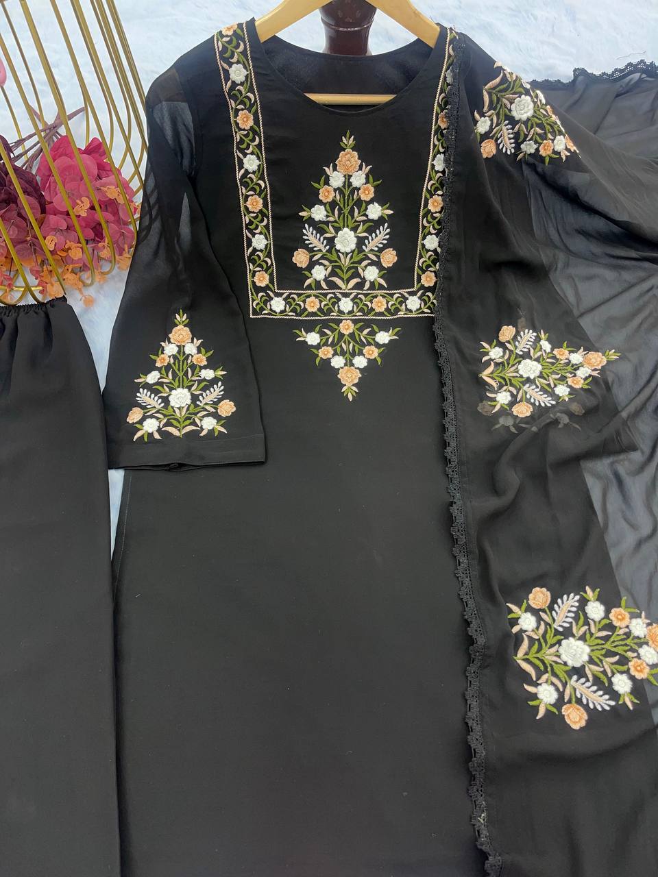 Black Designer Party Wear Top-Plazzo-Dupatta Set – Elegance Redefined