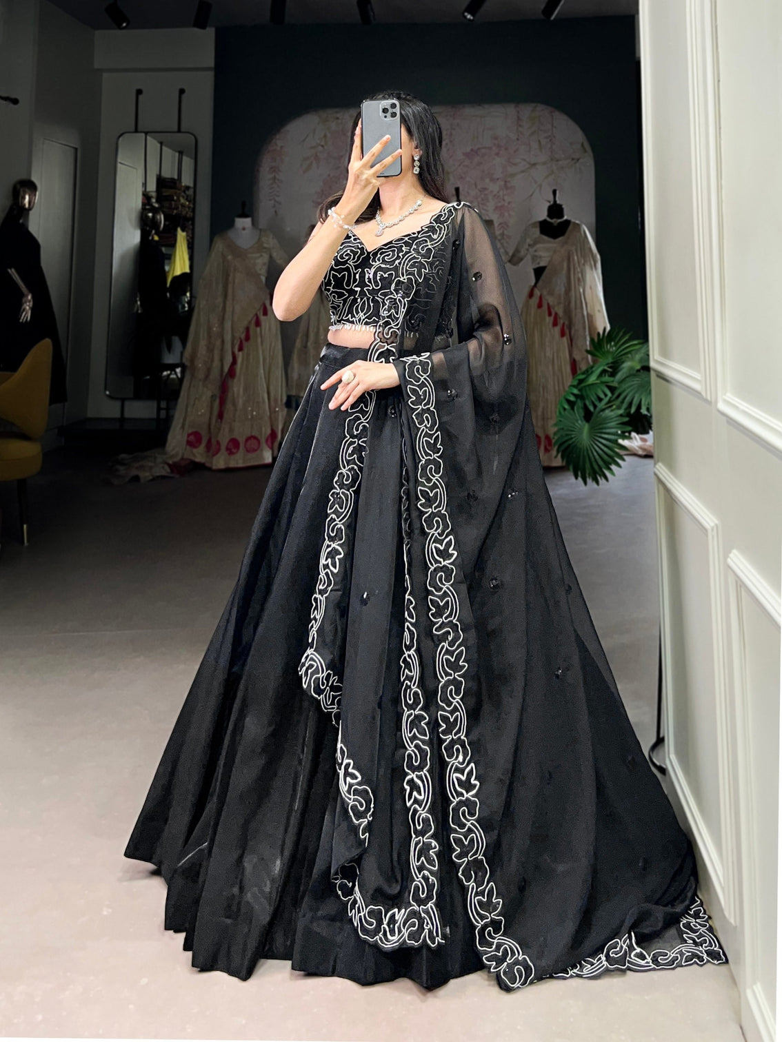 Black Elegance in Every Shade – The Black Beauty Star Satin Lehenga Set