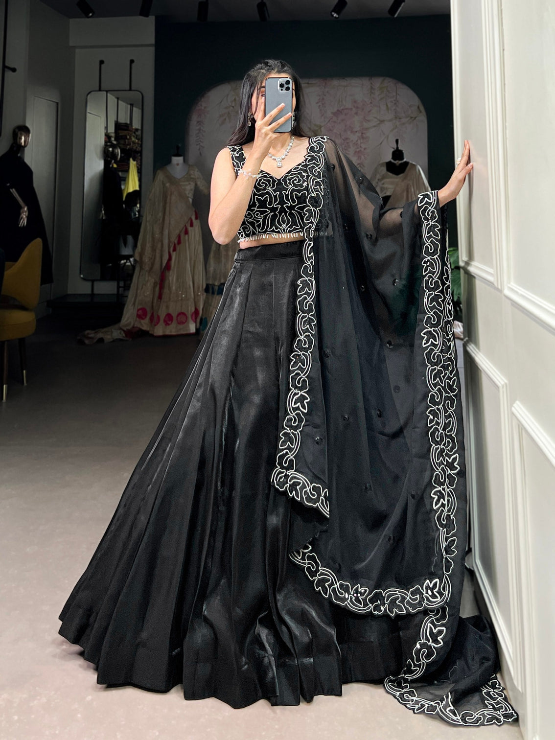 Black Elegance in Every Shade – The Black Beauty Star Satin Lehenga Set