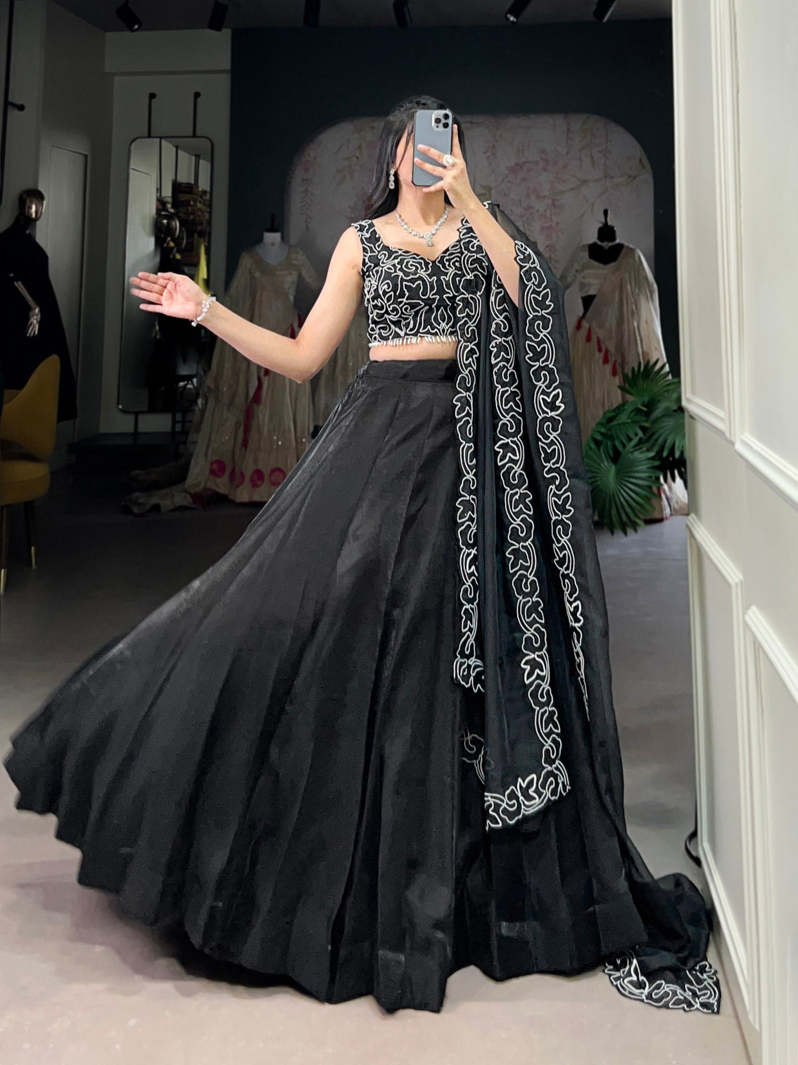 Black Elegance in Every Shade – The Black Beauty Star Satin Lehenga Set