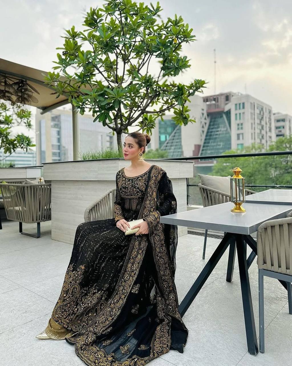 Black Elegant Anarkali Plazo Set with Dupatta – Faux Georgette & Sequins Work