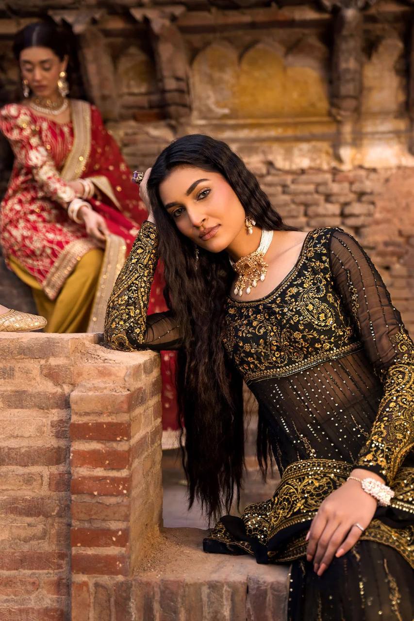 Black Elegant Anarkali Plazo Set with Dupatta – Faux Georgette & Sequins Work
