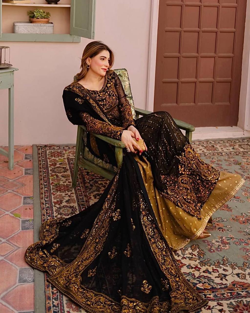 Black Elegant Anarkali Plazo Set with Dupatta – Faux Georgette & Sequins Work