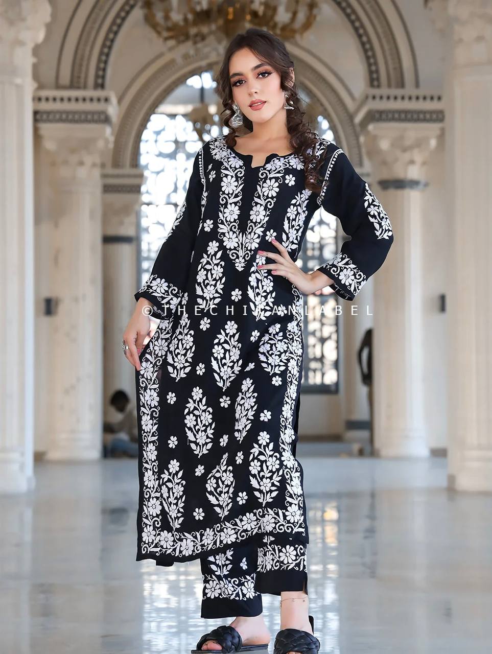 Black Elegant Chikankari Designer Kurta & Bottom Set – Perfect Ethnic Look