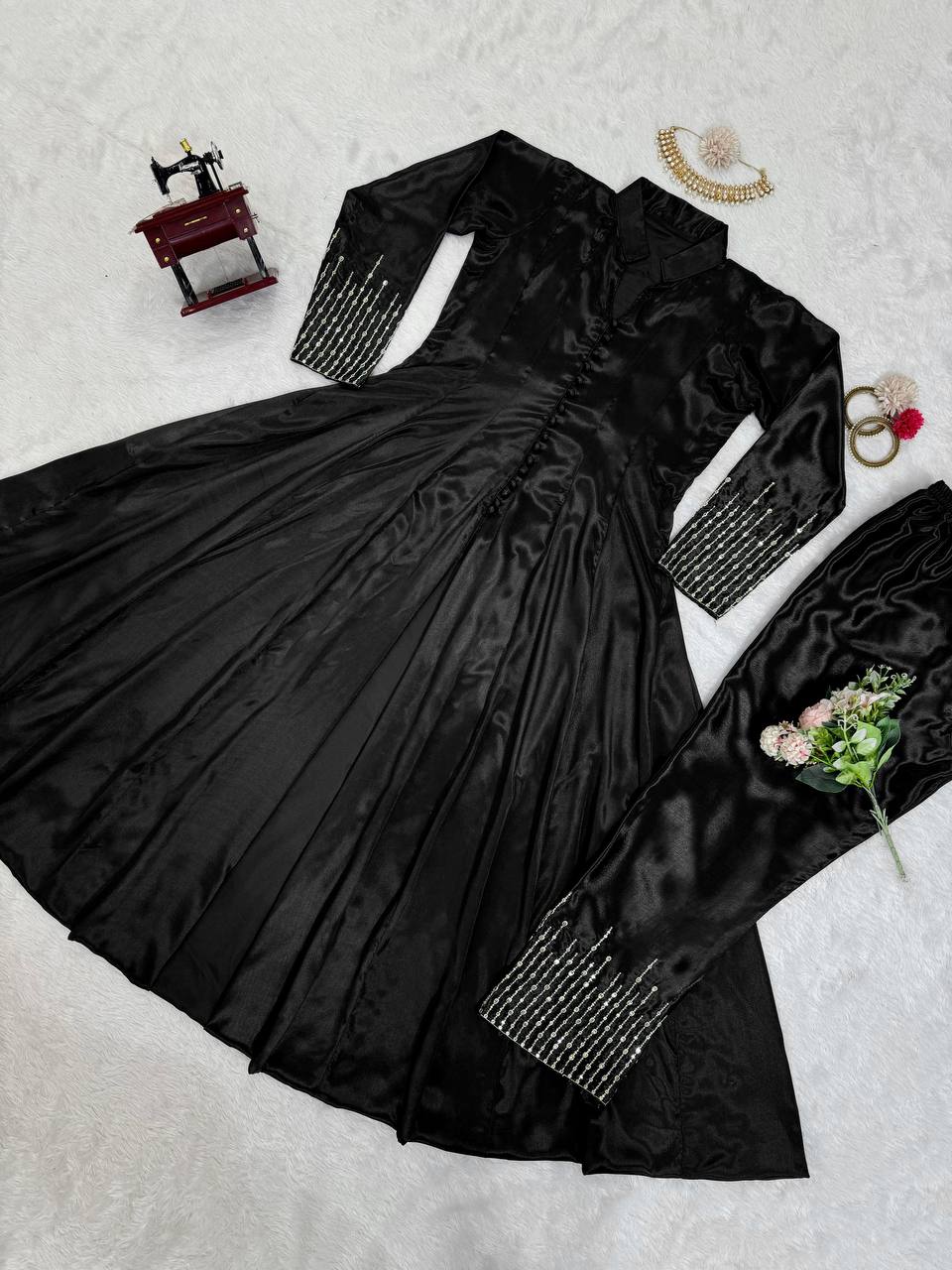 Black Elegant Chinon Silk Ensemble – Perfect for Every Occasion!