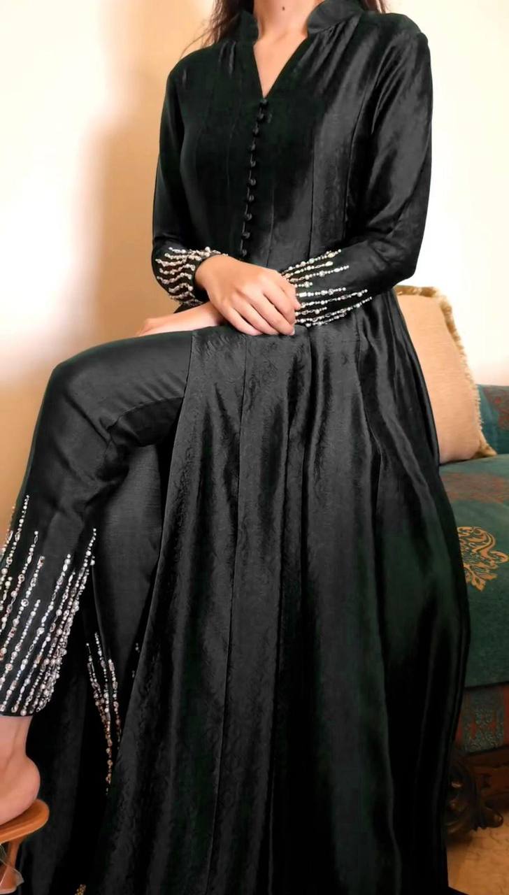 Black Elegant Chinon Silk Ensemble – Perfect for Every Occasion!