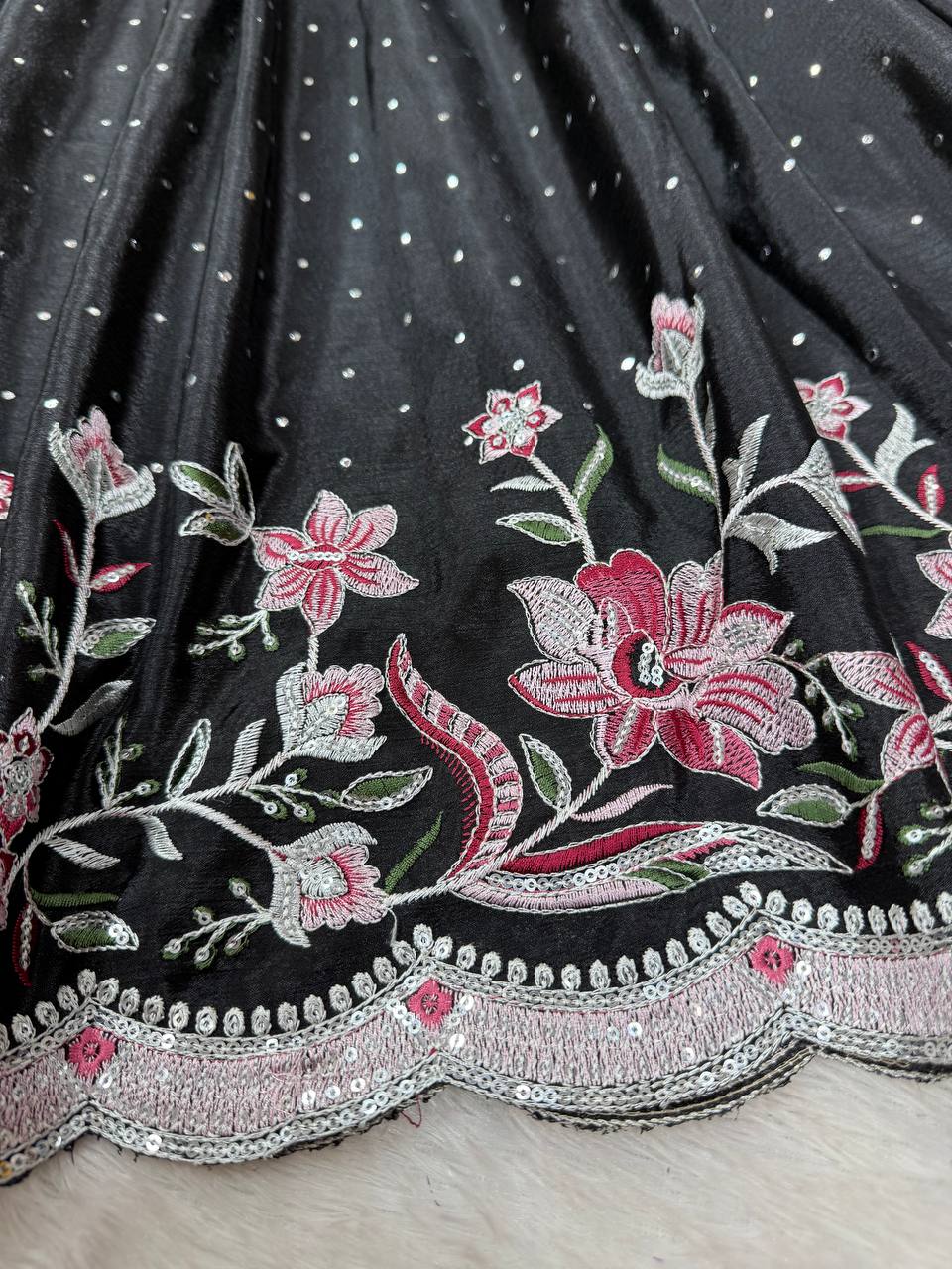 Black Elegant Chinon Silk Suit Set with Dupatta  Thread, Sequin & Mukesh Work Full-Stitched Ethnic Ensemble